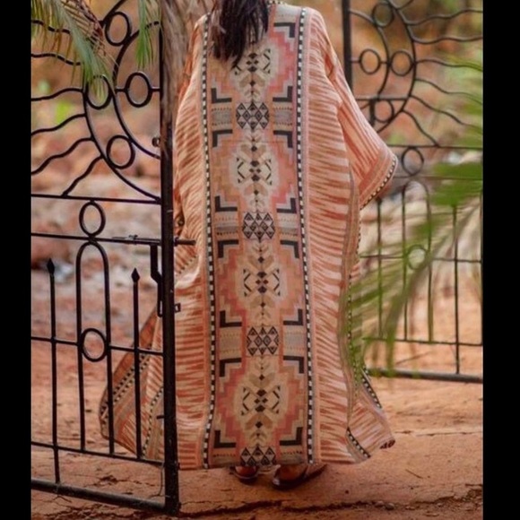 SOLD OUT Tribal Ethnic Boho Self Tie Kimono Duster Robe - Picture 5 of 9